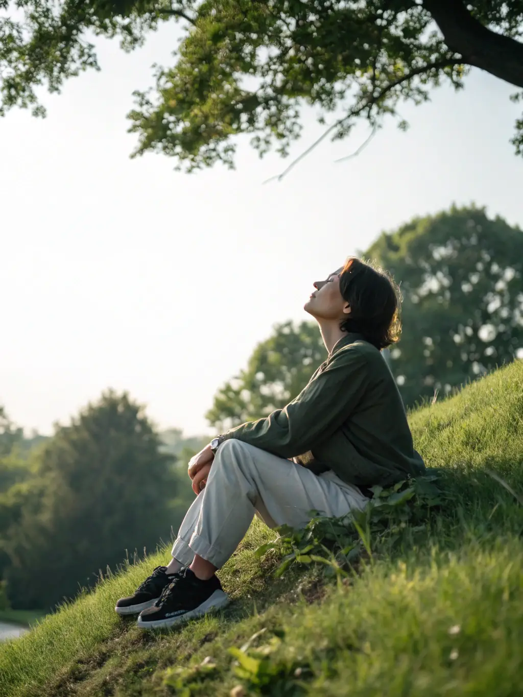 A serene individual meditating with a backdrop of a sunrise, representing inner peace and mindset development.