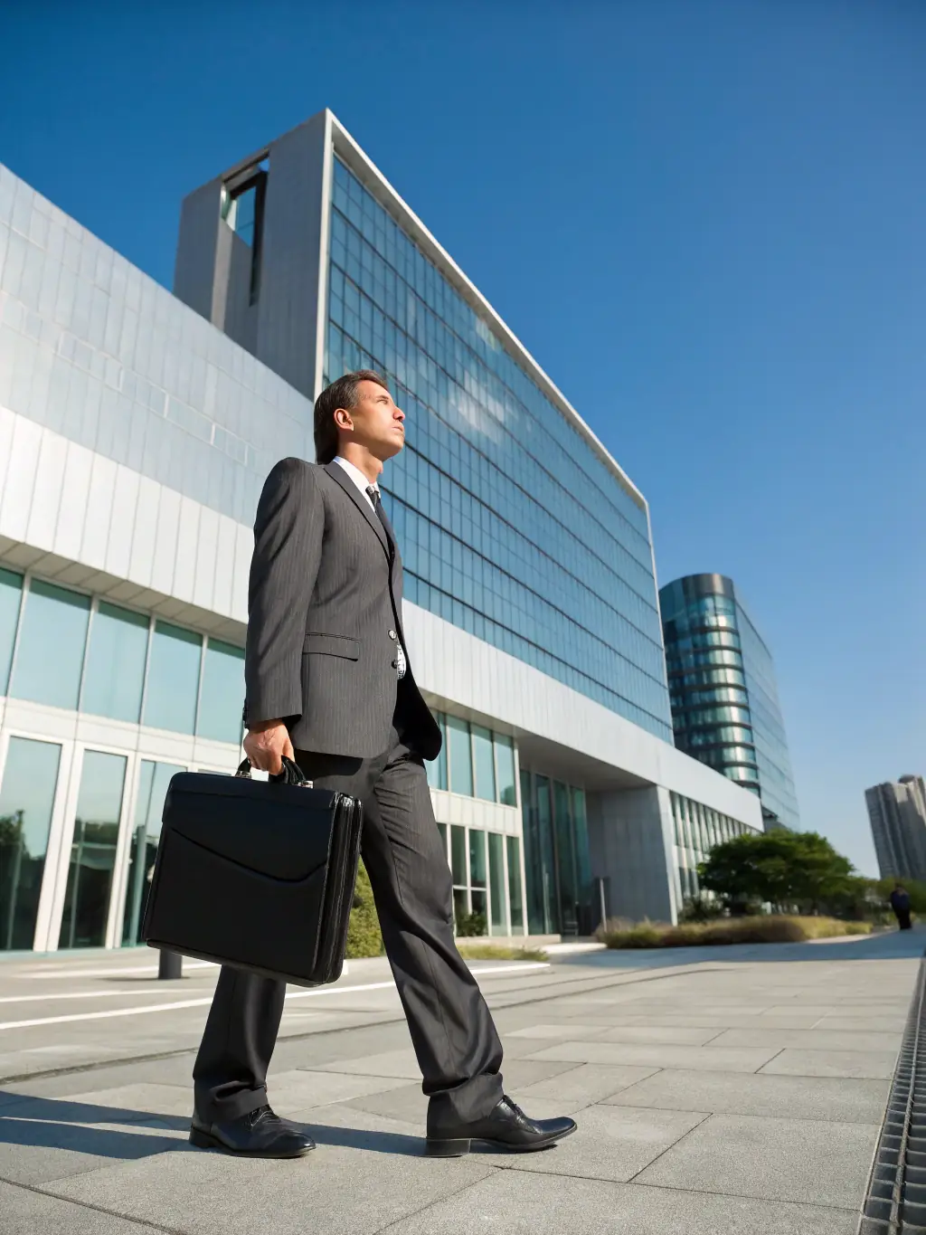 A professional in a business suit confidently climbing a staircase, symbolizing career advancement and growth opportunities.