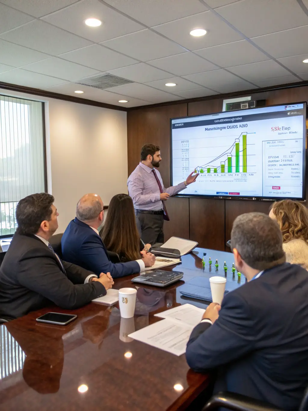 A person confidently presenting a business plan to a group of investors, showcasing strategic planning and execution.